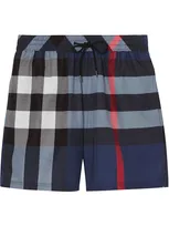 Burberry Large Check-printed Swim Shorts In Carbon Blue