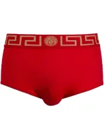 Versace Greca-print Swimming Trunks In Red