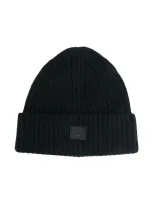 Acne Studios Girls Black Kids Embroidered-face Wool Beanie Hat 8-10 Years