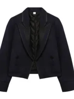 Burberry Girls Navy Satin Trim Wool Twill Tailored Jacket