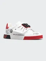 Dolce & Gabbana Kids' Portofino Custom Low-top Sneakers In Scritte Fdobianco