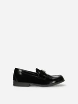 Dolce & Gabbana Kids' Calfskin Loafers With Dg Logo In Black