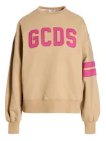 Gcds Logo Printed Crewneck Sweatshirt In Beige