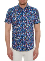 Robert Graham Asteroid Belt Print Short Sleeve Stretch Cotton Button-up Shirt In Multi