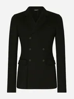 Dolce & Gabbana Double-breasted Technical Cotton Jersey Jacket In Black