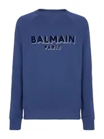 Balmain Logo-flocked Cotton Sweatshirt In Blue