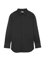 Saint Laurent Long-sleeved Silk-linen Shirt In Black