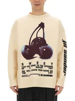 Jil Sander Cherry Printed Knit Jumper In Beige