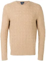 Polo Ralph Lauren Cashmere Cable Knit Regular Fit Crewneck Sweater In New Camel