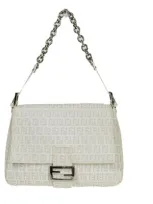 Fendi Mamma Baguette White Canvas Shoulder Bag ()