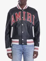 Amiri Leather Bomber Jacket In Black