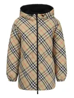 Burberry Checked Hooded Reversible Down Jacket In Multicolor