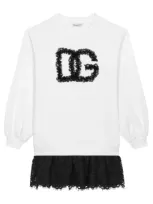 Dolce & Gabbana Kids' White Lace-logo Sweatshirt Dress