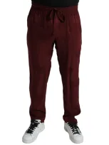 Dolce & Gabbana Maroon Crown Pattern Silk Pajama Pants