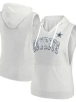 Fanatics Branded Oatmeal Dallas Cowboys Lounge Script Sleeveless V-neck Pullover Hoodie