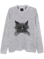 Givenchy Cat Mohair Blend Crewneck Sweater In Grey