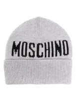 Moschino Kids' Intarsia-logo Beanie Hat In Grey