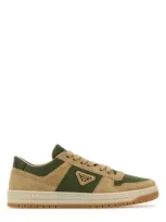 Prada Two-tone Suede And Fabric Downtown Sneakers In Multicolor