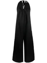 Alysi Wide Satin Jumpsuit In Black