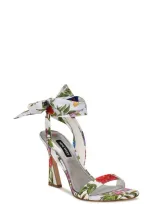 Nine West Kelsie Ankle Tie Sandal In White Garden Print Multi - Textile