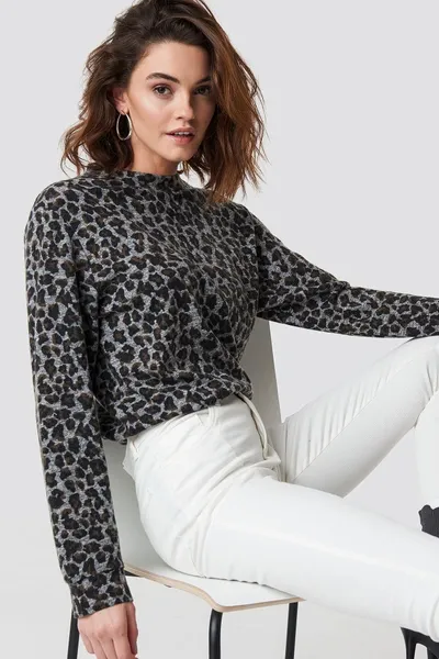 Trendyol Leo Patterned Knitted Blouse - Grey