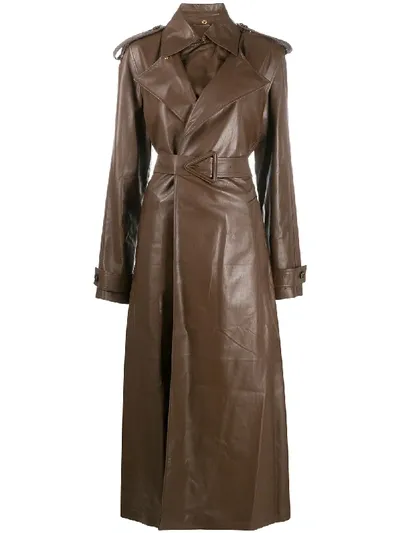 Bottega Veneta Leather Oversized Belted Trench Coat In Milk Chocolate