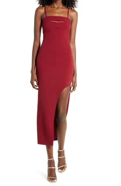 Lulus Stunned And Speechless Cutout Cocktail Midi Dress In Burgundy