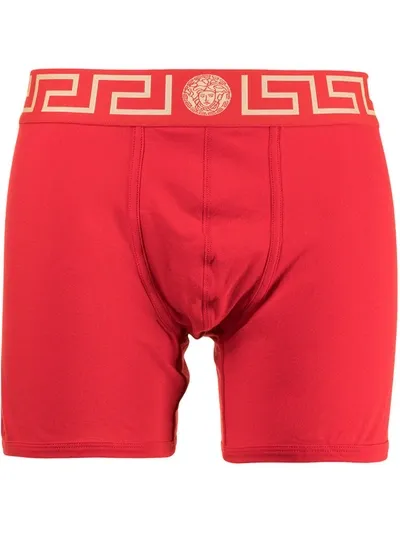 Versace Greca Border Boxer Briefs In Red