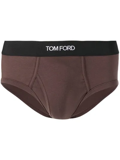 Tom Ford Logo-waistband Boxers In Brown