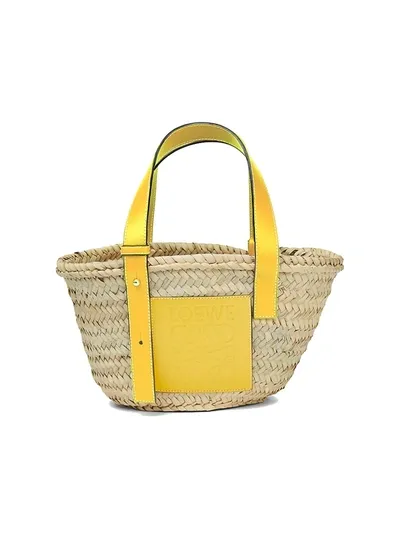 Loewe Mini Leather-trimmed Woven Basket Bag In Yellow