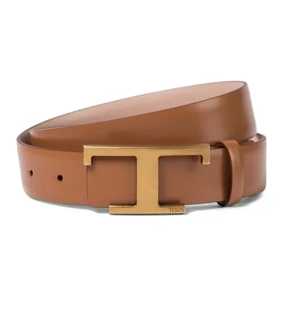 Tod's Timeless T Reversible Leather Belt In Marrone