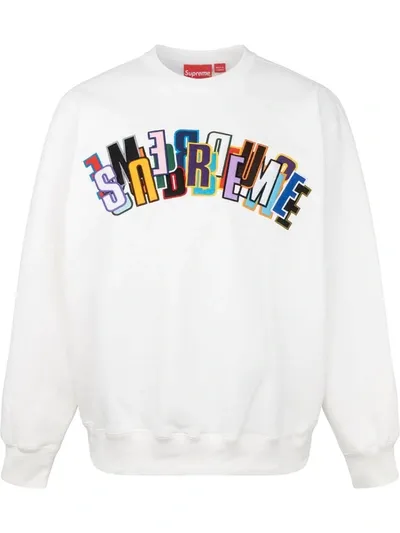 Supreme Stacked Logo Crewneck Sweatshirt In White