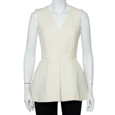 Pre-owned Alexander Mcqueen Cream Wool & Silk Sleeveless Peplum Top S