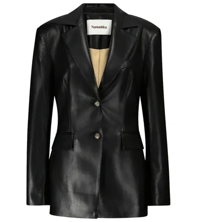 Nanushka Black Vegan Leather Hathi Blazer