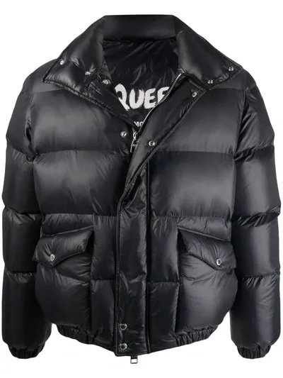 Alexander Mcqueen Oversized Graffiti Logo-print Quilted Jacket In Black