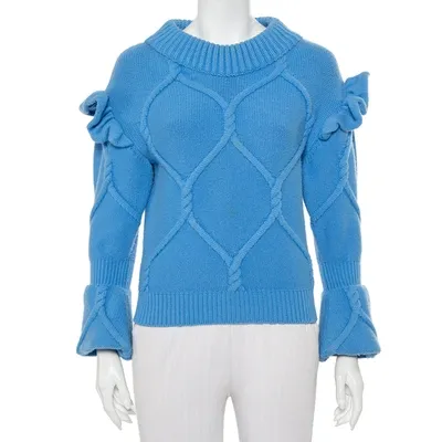 Pre-owned Burberry Blue Wool & Cashmere Ruffle Detail Sweater Xs