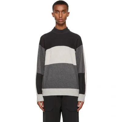 Z Zegna Grey Cashmere Striped Sweater