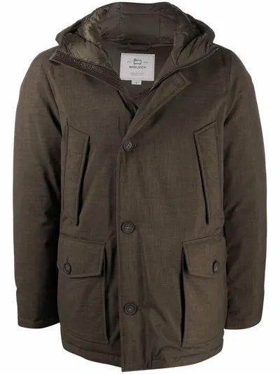 Woolrich Hooded Down-padded Coat In Green