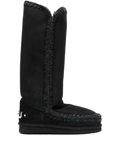 Mou Whipstitched Sheepskin Boots In Black