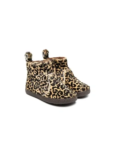 Pèpè Babies' Leopard-print Slip-on Boots In Neutrals