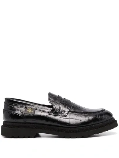 Giuliano Galiano Crocodile Effect Penny Loafers In Black