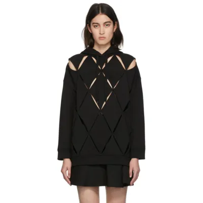 Valentino Diamond Cutout Hooded Sweatshirt In Black