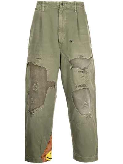 Kapital Katsuragi Distressed High-waisted Trousers In 绿色