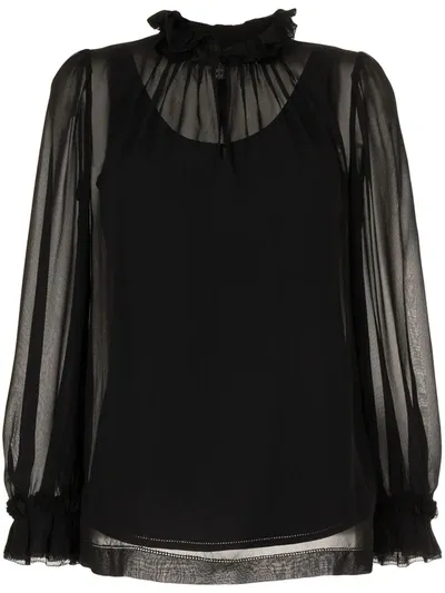 Shiatzy Chen Frilled Long-sleeve Blouse In Black