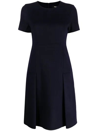 Paule Ka Shortsleeved Front-pleat Dress In Blue