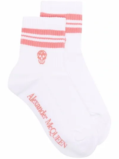 Alexander Mcqueen Socks With Sporty Stripes And Skull In White