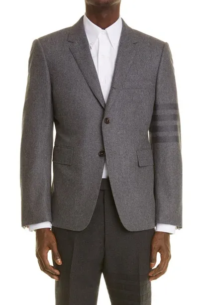 Thom Browne Flannel Classic Tonal 4-bar Sport Blazer In Grey