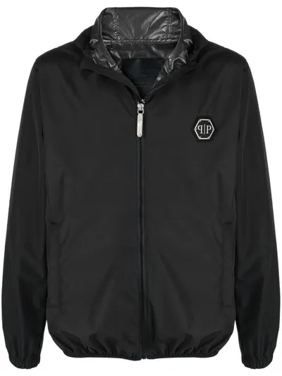 Philipp Plein Zipped Windbreaker Jacket In Black