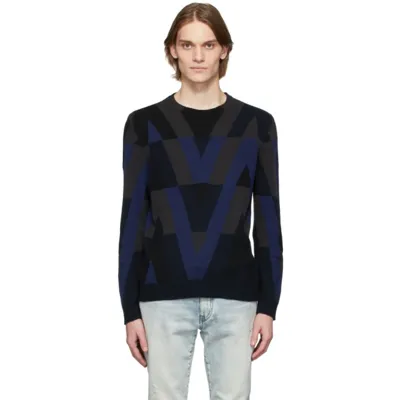 Valentino Intarsia Pattern Black Knit Jumper In Nero