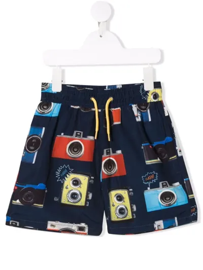 Paul Smith Junior Kids' Blue Boy Swimsuit With Multicolor Print In Black